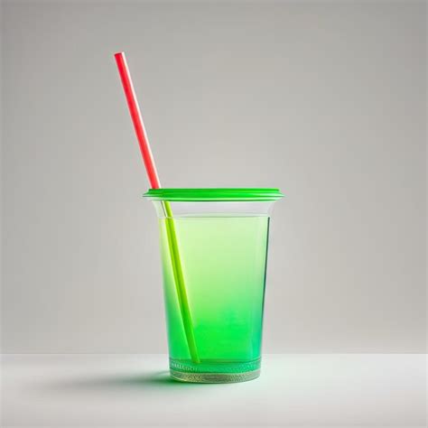 Premium AI Image | Green empty disposable plastic glass with colorful ...