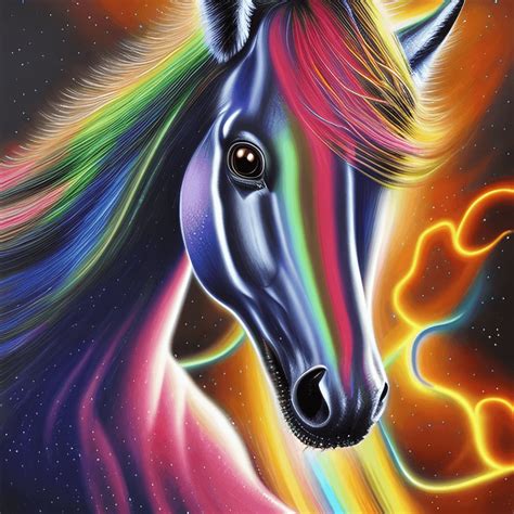 Hyper Realistic Rainbow Horse with Glowing Flames · Creative Fabrica