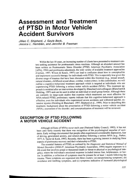 (PDF) Assessment and treatment of PTSD in motor vehicle accident survivors