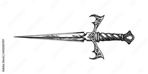 Ancient Medieval Dagger. Print or Tattoo Design. Hand Drawn Vector ...