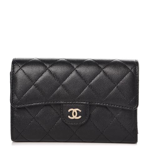 CHANEL Caviar Quilted Medium Flap Wallet Black 298301