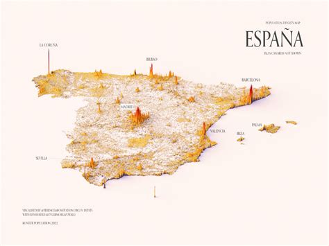 Densidad de población de España, sin Canarias (2022) - Mapas Milhaud