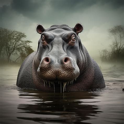 Premium Photo | Hippopotamus in pool swimming