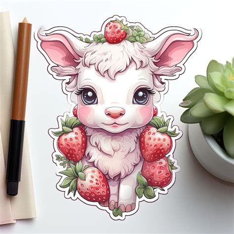 Premium Photo | A drawing of a bunny with a picture of a strawberry on it