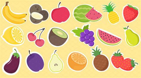 Hand drawn fruit stickers | Food Illustrations ~ Creative Market