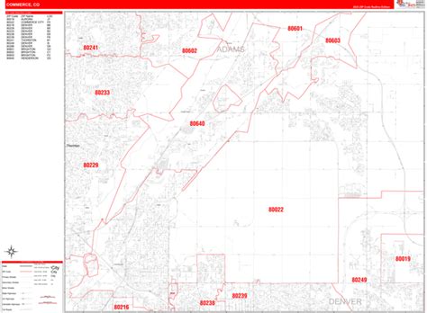 Commerce City Colorado Zip Code Wall Map (Red Line Style) by MarketMAPS - MapSales