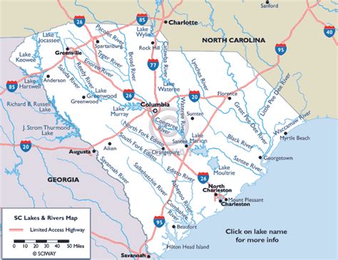 Map of South Carolina Lakes and Rivers