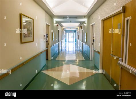 hospital hallway interior architecture and finishes in corridor Stock Photo - Alamy