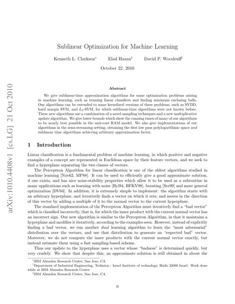 (PDF) Sublinear Optimization for Machine Learning