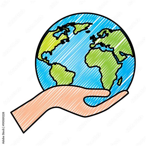 human hand holding earth globe world vector illustration drawing ...