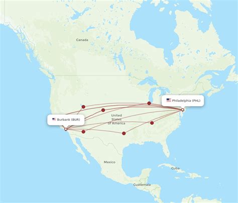 All flight routes from Philadelphia to Burbank, PHL to BUR - Flight Routes