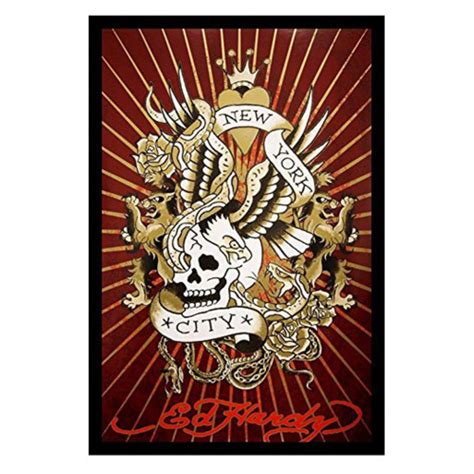 BuyArtForLess Ed Hardy New York City Skull Tattoo Poster Framed Wall Art