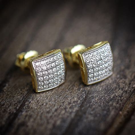 Mens Small Micro Pave Gold Hip Hop Earrings