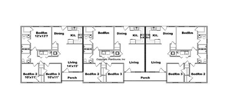 Triplex Plan J1031-T-12 for 3 Bed/2 Bath Building