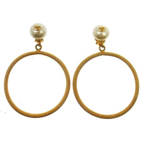 Chanel Rare Oversize Large Gold Pearl Charm Dangle Evening Hoop Earrings in Box at 1stdibs