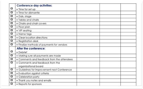 Conference planning checklists templates download pdf and doc