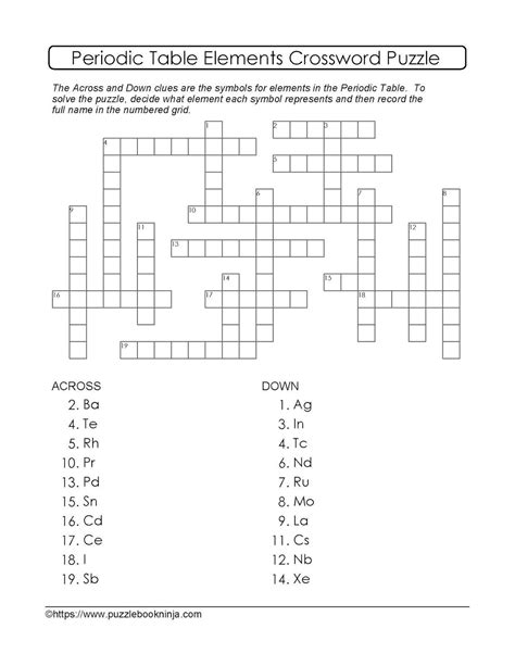 Periodic Table Puzzle Worksheet Answers Periodic Crossword Puzzle Worksheet Free Kindergarten ...