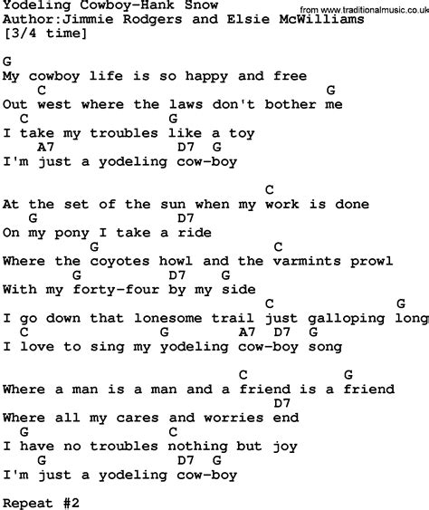 Country Music:Yodeling Cowboy-Hank Snow Lyrics and Chords