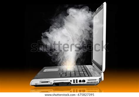 Laptop Computer Overheated Caught Fire Emitting Stock Photo 675827395 ...