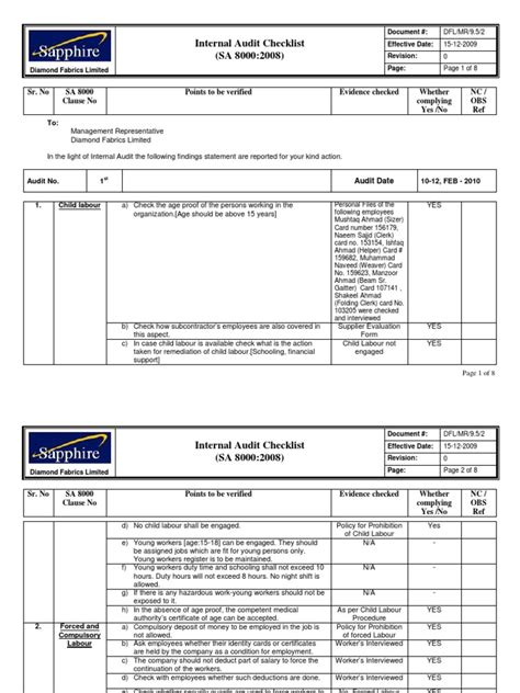 Fdocuments - in Sa 8000 Audit Checklist | PDF | Overtime | Employment