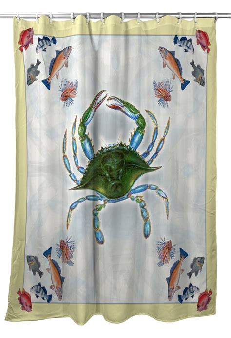 Blue Crab & Fish Shower Curtain