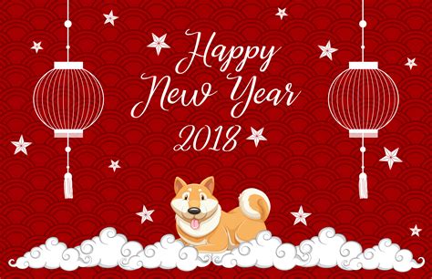 New year card template with dog on red background 430498 Vector Art at ...