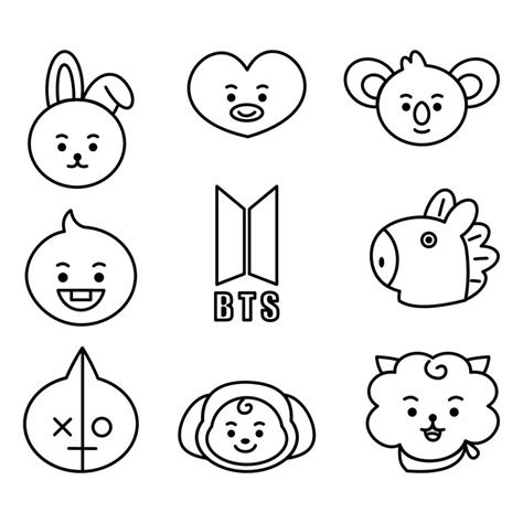 Icon Set bt21 Character. A cute face cartoon. Suitable for smartphone ...