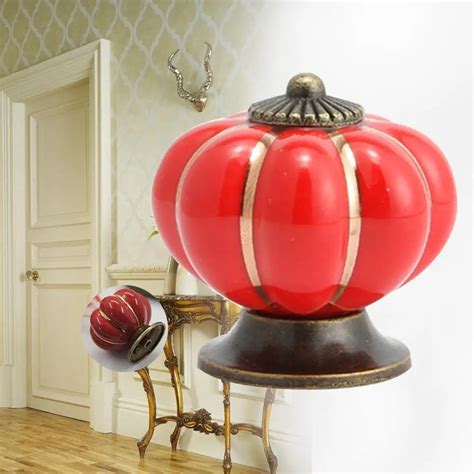 Red 1x Vintage Pumpkin Door Knob Ceramic Door Knobs Cabinet Drawer ...