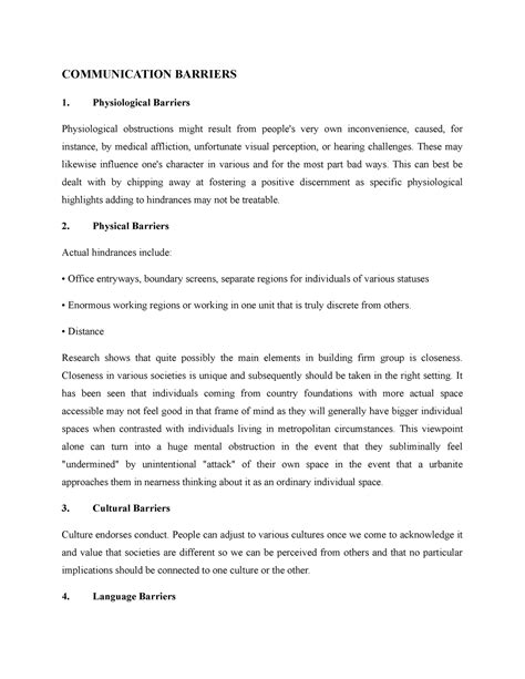 Communication Barriers - COMMUNICATION BARRIERS 1. Physiological ...