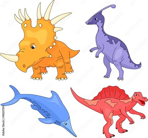 Set of palaeosaurus, styracosaurus, spinosaurus and ichthyosaur Stock ...