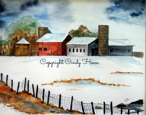 Art Print Original watercolor print Barns barns snow | Etsy | Barn art ...