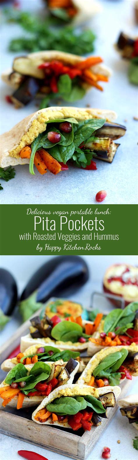 Pita Pockets with Roasted Veggies and Hummus • Happy Kitchen