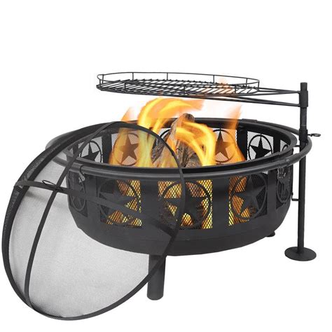 Sunnydaze Decor 36 in. W x 22.5 in. H Round Steel Wood Burning Fire Pit with Cooking Grate and ...