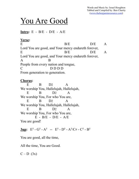 You Are Good (E) - The Benjamin Resource