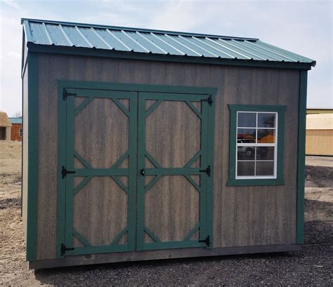 10x12 Garden Shed. Green Steel Roof with matching Green Trim. LP Smartside Siding with Haley ...