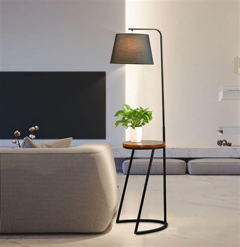 Home mall- Modern Iron Floor Lamp, Tall Standing Lamp with Wood Tray ...