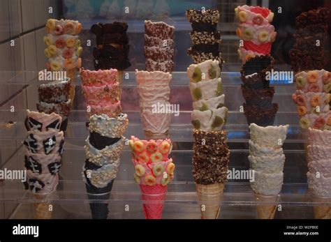 Rainbow ice cream cones Stock Photo - Alamy