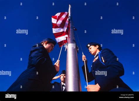 US flag raising ceremony performed by US Air Force ROTC - reserve ...