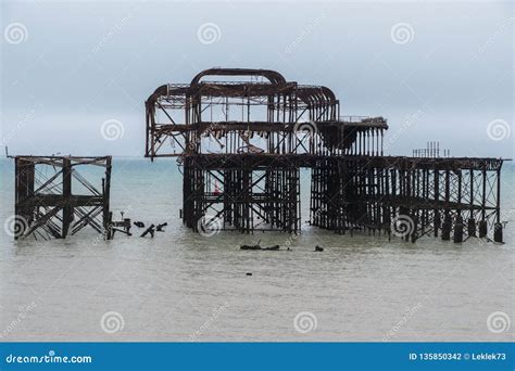 The Ruins of West Pier, Brighton, East Sussex, UK, Photographed at Low ...