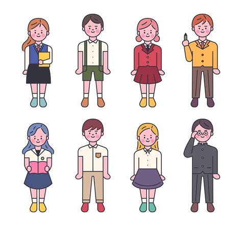 School uniform characters set 669627 Vector Art at Vecteezy