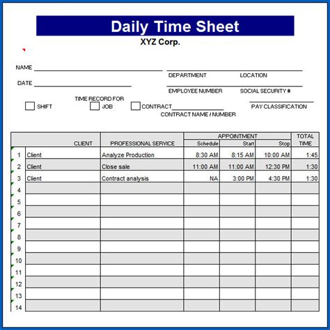 √ Free 4+ Samples of Daily Timesheet Template Excel