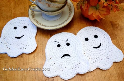 Crochet Ghost Coaster, Appliqué, Motif - New Pattern - GoldenLucyCrafts