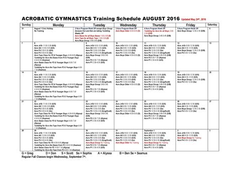 Oakville Gymnastics Club Acrobatic Gymnastics Team: Training Schedules for 2016/2017 Acrobatic ...