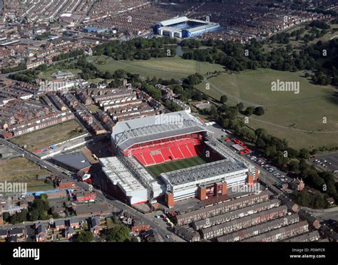 aerial view of Liverpool FC Anfield & Everton Goodison Park Stadia ...