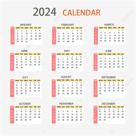 2024 Calendar Simple Color, Color, Calendar, Calendar PNG and Vector ...