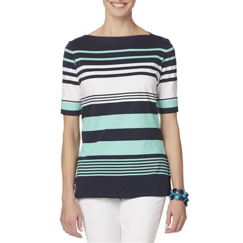 Basic Editions Women's Boat Neck T-Shirt - Striped - Kmart