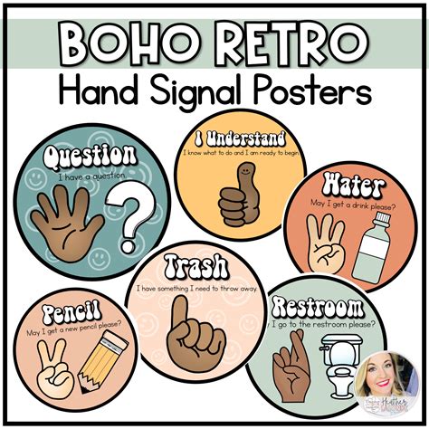 Hand Signal Posters for Classroom Management | Retro Boho | Made By Teachers