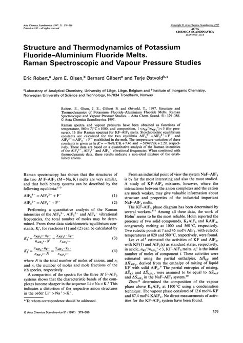 (PDF) Structure and Thermodynamics of Potassium Fluoride-Aluminium Fluoride Melts. Raman ...