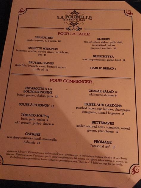 Menu at La Poubelle Bistro & Bar, Los Angeles