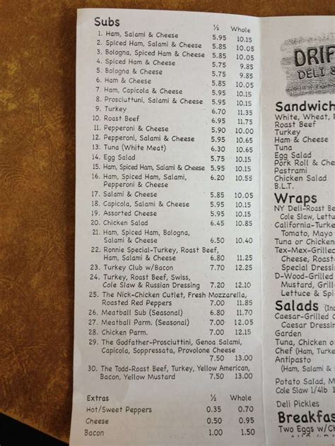 Driftwood Deli & Sub Shop Menu - Urbanspoon/Zomato